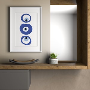 Evil Eye Symbol Modern Art Boho Wall Decor Minimalist Print Blue Evil Eye Mid-Century Christmas Gift Instant Download Evil Eye Wall Art