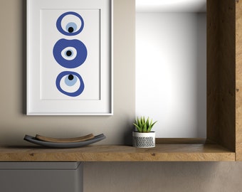Evil Eye Symbol Modern Art Boho Wall Decor Minimalist Print Blue Evil Eye Mid-Century Christmas Gift Instant Download Evil Eye Wall Art