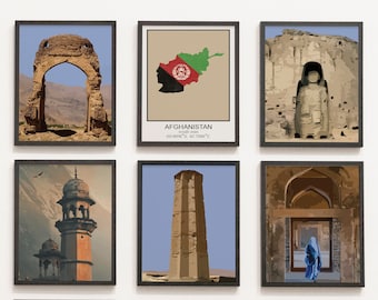 Afghanistan Prints, Afghanistan colourful Prints Set of 6, Afghanistan Wall Art, Afghanistan Photo Gallery, Afghanistan Map, Kabul