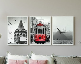 Istanbul Set of 3 prints, Black White Istanbul 3 pieces wall art, Turkey street photography, Travel Gift Idea, Office Decor, Great Mosque