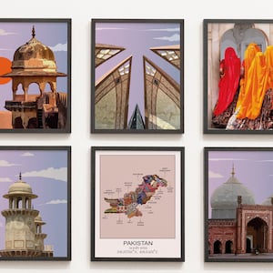 Pakistan Prints, Pakistan Prints Set of 6, Pakistan Wall Art, Pakistan Photo Gallery, Pakistan Map, Islamabad, Travel poster