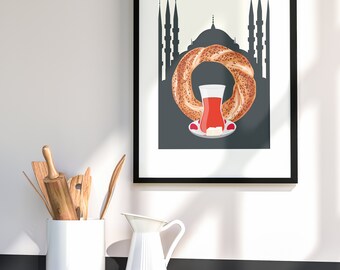 Traditional Turkey Breakfast, Tea and Simit Digital Wall Art
