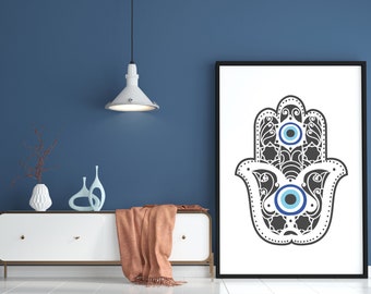 Hamsa Hand of Fatima and Evil Eye Wall Art  Prints, Esoteric Boho Gallery Wall Set, Printable  Wall Art, Hamsa Print