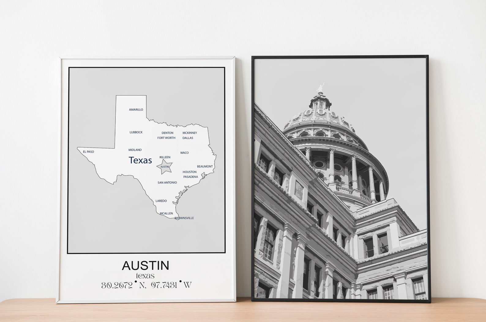 Austin City Prints, Austin Black and White Prints Set of 6, Austin Wall