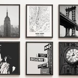 New York City Print, NYC schwarzweiße Drucke, 6er Set, New York Druckbares Set, New York Fotogalerie, New York Karte, New York