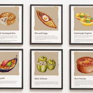 6 pcs kitchen poster set, turkish cuisine set, turkish food posters, turkish culture posters, kitchen poster set 6