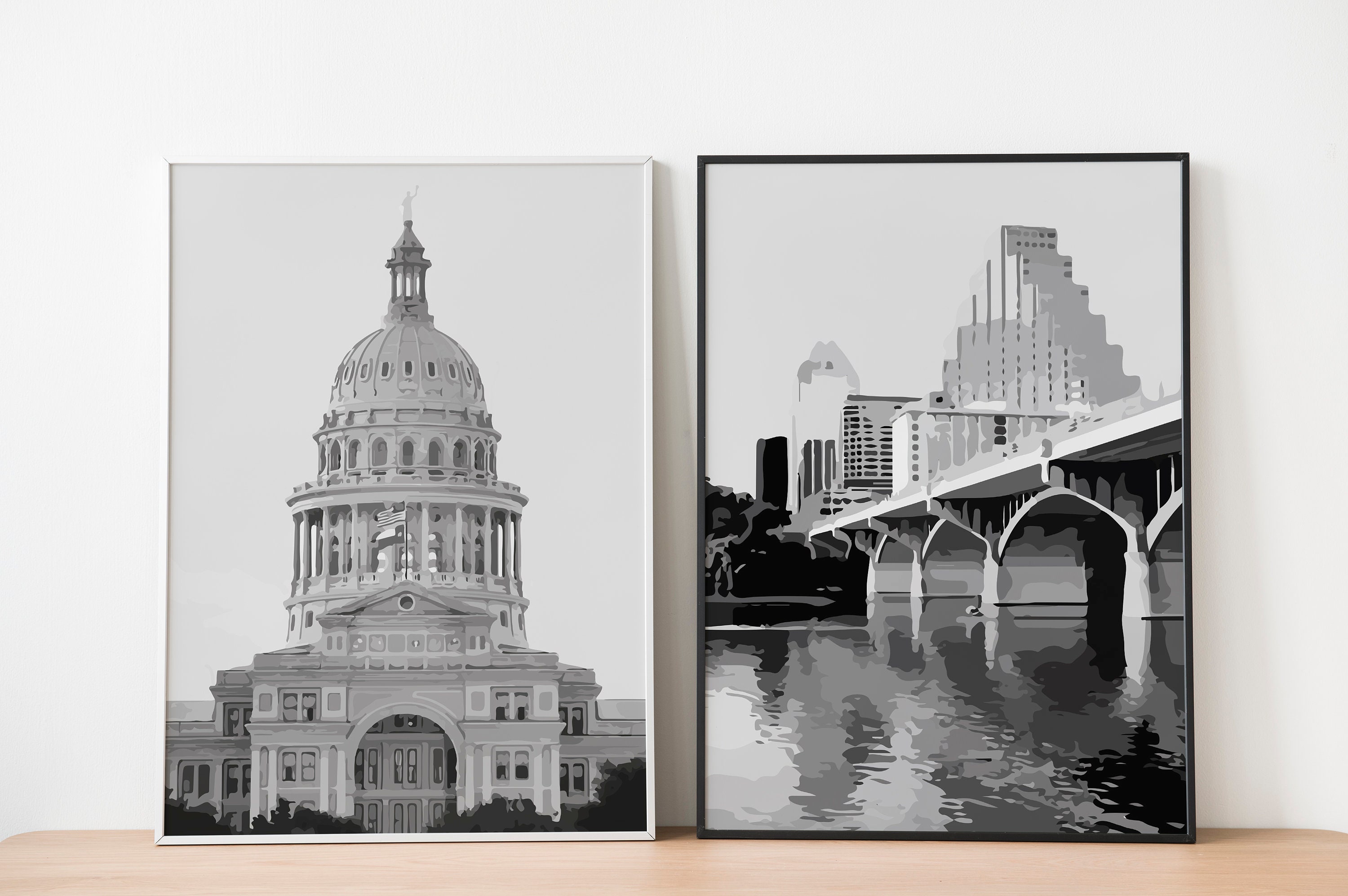 Austin City Prints, Austin Black and White Prints Set of 6, Austin Wall
