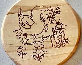 Chicken Wooden Coasters, FUN images, laser engraved