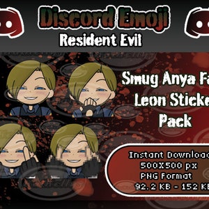 Smug Flipping Off Leon smug Anya Inspired Discord Emoji/Emote 4 Pack !!READ  description before buying!!