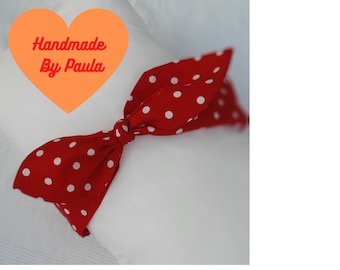 Red Polka Dot Bow Hair Band, Elastic Headband
