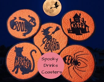 Halloween Coaster, Halloween Mugrug, Black And Orange Handmade, Embroidered, Quilted, Fun And Spooky Gift, Fall Table Party Decor!