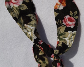 Rose Print Hair Scrunchie with Long Tails, Cotton Blend