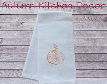 Embroidered Cotton Pumpkin Tea Towel, Country Kitchen Decor, Thanksgiving Home Decor, Autumn Pumpkin Kitchen Gifts, Fall New Home Gifts