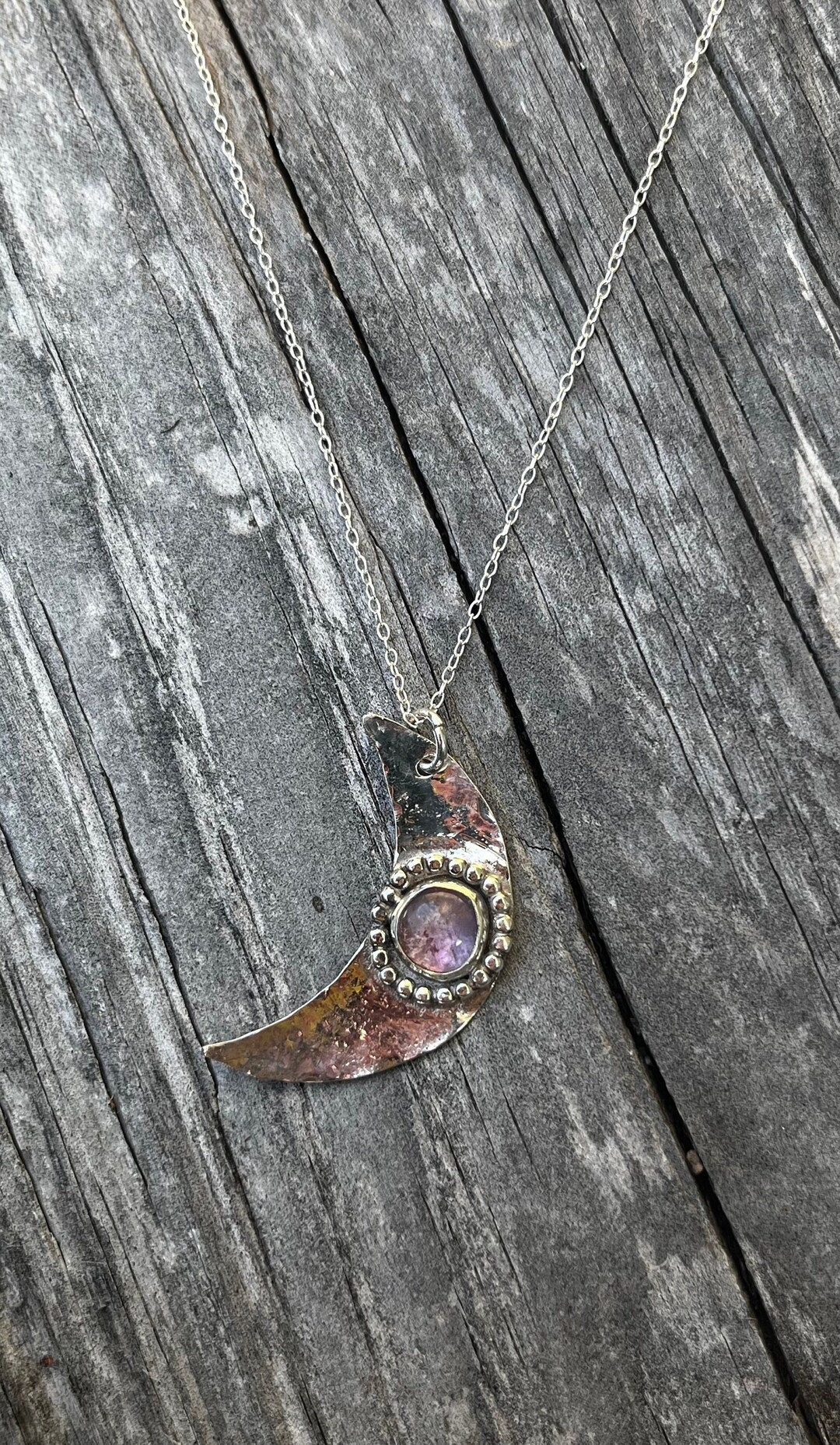 Lavender Amethyst Crescent Moon Silver Pendant Necklace - Etsy
