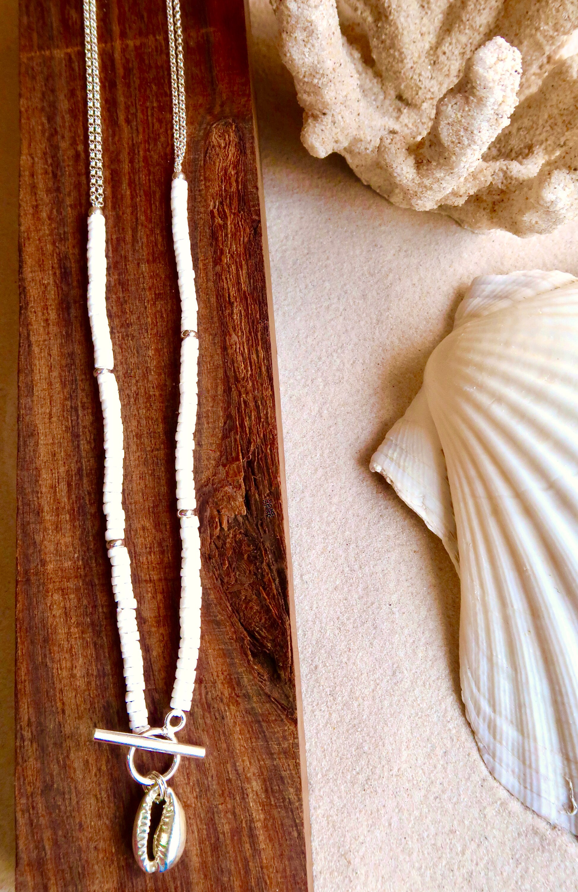 Shell Necklace White natural Shell Bead Necklace Kauri Shell Etsy