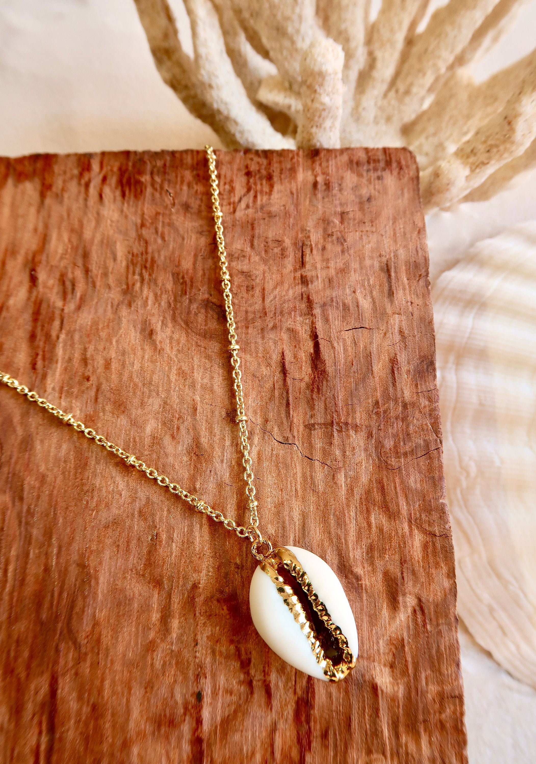 Natural Kauri Shell Necklace 18K Gold plated Satellite Chain Etsy