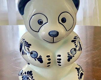 Blue and White Delft Blue Handpainted Holland Teddy Bear Figurine  Collectible