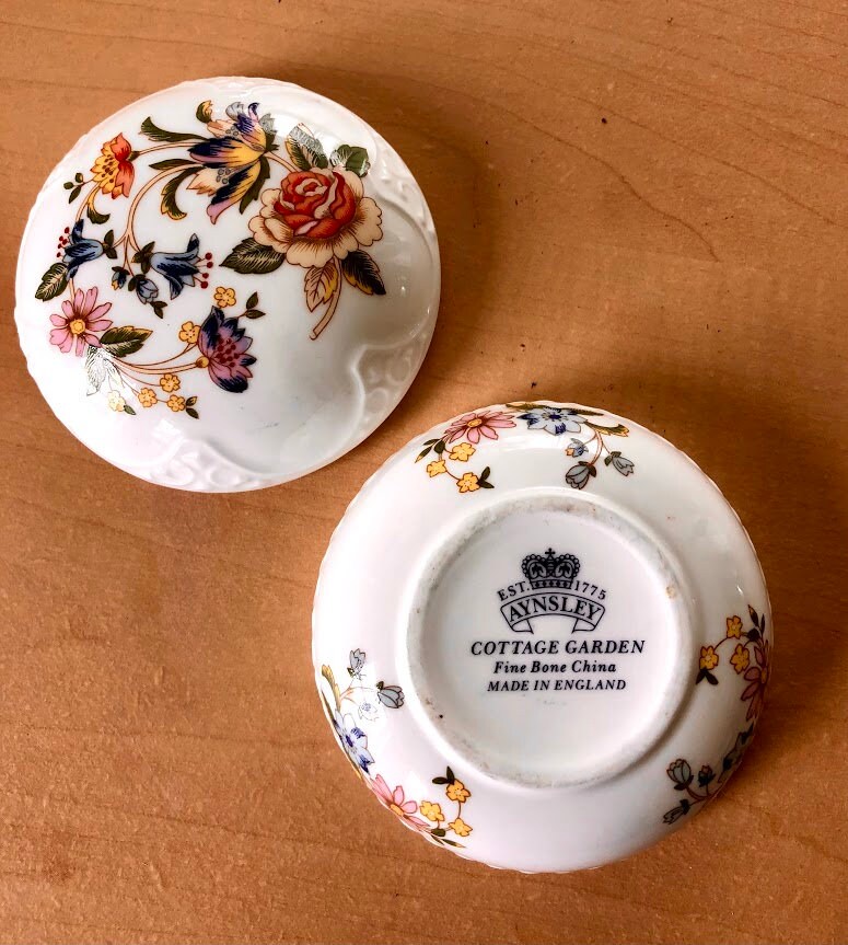 Aynsley Cottage Garden round ceramic ring dish or jewelry box with lid ...