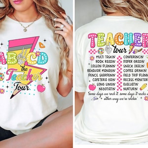 Retro Teacher Tour Png, ABCD Teacher Tour Png, Back To School, End of Year Png, Teacher Gift, Teacher Shirt Sublimation, Elementary School