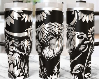 Highland Cow Tumbler Wrap Laser Svg, 40oz Laser Engraved Tumbler Wrap, Highland Cow 40 oz Tumbler Laser File Svg Design, Laser Engraving Svg