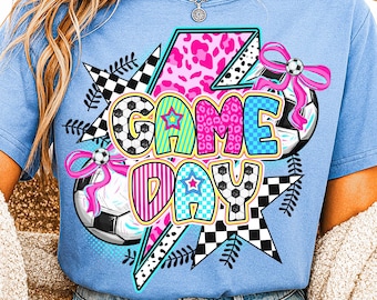 Preppy Game Day Soccer Png, Soccer Mama Png, Soccer Shirt Png, Coquette Soccer Sublimation Design, Checkered Soccer Game Day Brushstroke Png