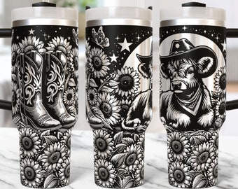 Highland Cow Tumbler Wrap Laser Svg 40oz Laser Engraved Tumbler Wrap Laser Engraving Svg Cowgirl Boots 40 oz Tumbler Laser File Svg Design