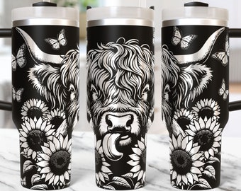 Highland Cow Tumbler Wrap Laser Svg, 40oz Laser Engraved Tumbler Wrap, Laser Engraving Svg, Highland Cow 40 oz Tumbler Laser File Svg Design