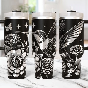Floral Hummingbird Tumbler Wrap Laser Svg, Hummingbird 40 oz Tumbler Laser File Design Laser Engraving Svg, 40oz Laser Engraved Tumbler Wrap
