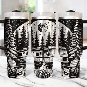 Camping Tumbler Wrap Laser Svg, 40oz Laser Engraved Tumbler Wrap, Camping Laser Engraving Svg, Outdoor 40 oz Tumbler Laser File Svg Design