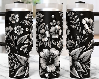 Archivo SVG de vaso con flores silvestres, envoltura para vaso de 40 oz grabada con láser, diseño SVG de flores con grabado láser, envoltura para vaso de 40 oz, diseño SVG con láser