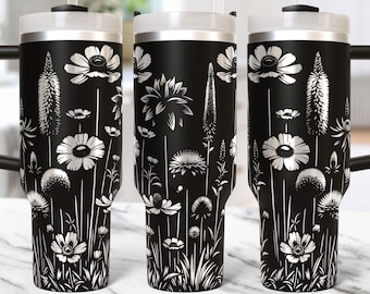 Envoltura para vaso con flores silvestres, diseño en formato Svg, envoltura para vaso de 40 oz grabada con láser, diseño en formato Svg, flores, vaso de 40 oz, archivo láser