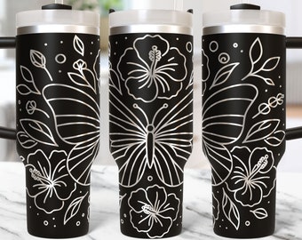 Bloemen vlinder beker wrap laser bestand Svg, 40 oz laser gegraveerde beker wrap, 40 oz vlinder beker laser ontwerp, lasergravure Svg