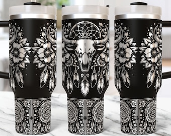 Boho Kuhschädel Azteken Tumbler Wrap Laser geschnitten