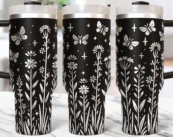 Envoltura para vaso con flores silvestres en formato SVG, envoltura para vaso de 40 oz grabada con láser, SVG con grabado láser floral, diseño de archivo SVG para vaso de 40 oz con flores