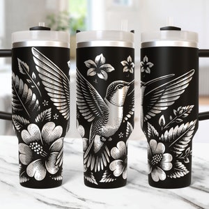Hummingbird Tumbler Wrap Laser Svg, 40oz Laser Engraved Tumbler Wrap, Floral Hummingbird 40 oz Tumbler Laser File Design Laser Engraving Svg