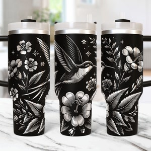 Floral Hummingbird Tumbler Wrap Laser File Svg 40oz Laser Engraved Tumbler Wrap Hummingbird 40 oz Tumbler Laser Design Laser Engraving Svg