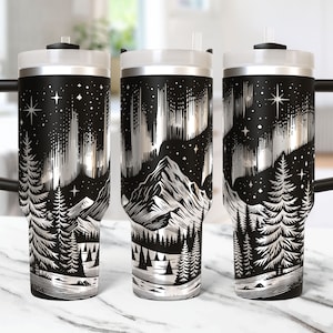 Northern Lights Tumbler Wrap Laser Svg, 40oz Laser Engraved Tumbler Wrap, Aurora 40 oz Tumbler Laser File Svg Design, Laser Engraving Svg