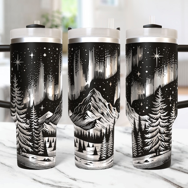 Nordlichter Tumbler Wrap LaserSvg, 40 Unzen Laser gravierter Tumbler Wrap, Aurora 40 oz Tumbler Laserdatei SVG-Design, Laser-Gravur-Svg
