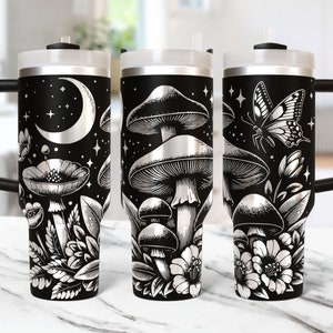 Mushroom Tumbler Wrap Laser Svg, 40oz Laser Engraved Tumbler Wrap, Floral Mushrooms 40 oz Tumbler Laser File Svg Design, Laser Engraving Svg