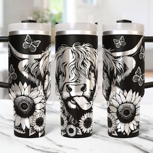 Gobelet emballage vache Highland Laser Svg, emballage gobelet gravé au laser 40 oz, gravure laser Svg, gobelet vache Highland 40 oz conception Svg fichier laser