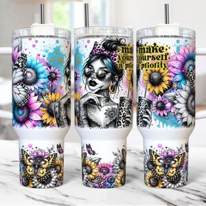 Daily Affirmations 40 oz Tumbler Wrap Self Love Mental Health, Positive Affirmations 40oz Quencher Tumbler PNG, Sublimation Design Templates