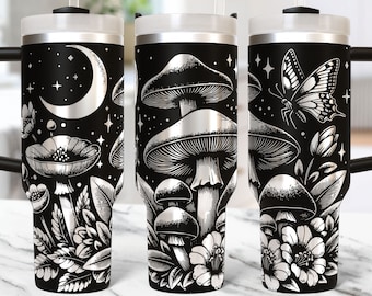 Pilz Tumbler Wrap Laser svg, 40 Unzen Laser gravierte Tumbler Wrap, Blumenpilze 40 oz Tumbler Laser-Datei-Svg-Design, Laser-Gravur-Svg