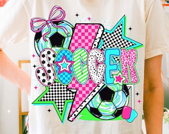 Preppy Soccer Coquette Png, Soccer Mama png, Game Day Soccer Sublimation Design, Checkered Soccer Mom Png, Soccer Shirt Png, Brushstroke PNG