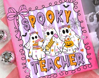 Adretter Halloween Lehrer Png, Kokette Halloween Lehrer Png, Süßes oder Lehren Png, Geist Lehrer Kürbis Png, gruseliger Lehrer Sublimation