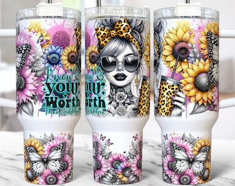 Tägliche Affirmationen 40 Unzen Tumbler Wrap Selbstliebe psychische Gesundheit, Sublimation Designvorlagen, positive Affirmationen Tumble PNG