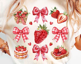 Erdbeere Coquette Png, Sommererdbeere Png, Preppy Erdbeeren Png, Erdbeerfest, Blumenerdbeere Png, Retro Sommer Png