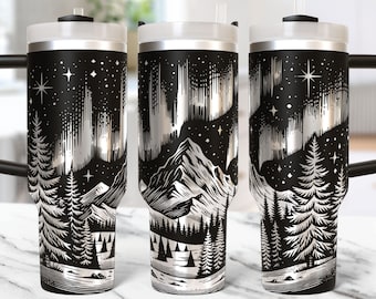 Northern Lights Tumbler Wrap Laser Svg, 40oz Laser Engraved Tumbler Wrap, Aurora 40 oz Tumbler Laser File Svg Design, Laser Engraving Svg