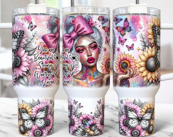 Tägliche Affirmationen 40 Unzen Tumbler Wrap Selbstliebe psychische Gesundheit, Sublimation Designvorlagen, positive Affirmationen Tumble PNG