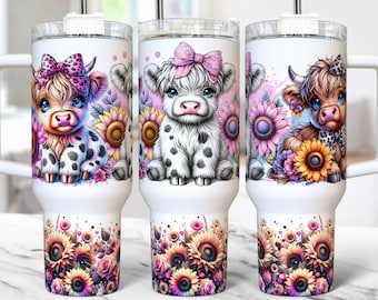 Baby Highland Cow 40oz Tumbler wrap, 40oz Quencher Sublimation Design Templates, Cute Cow 40oz Tumbler Png, 40oz png Digital Download