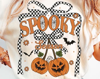 Spooky Season Pumpkin Cherries Png, Halloween Coquette Bow Png, Girly Halloween Png, Fall Shirt Png, Spooky Mama png Halloween Shirt Design
